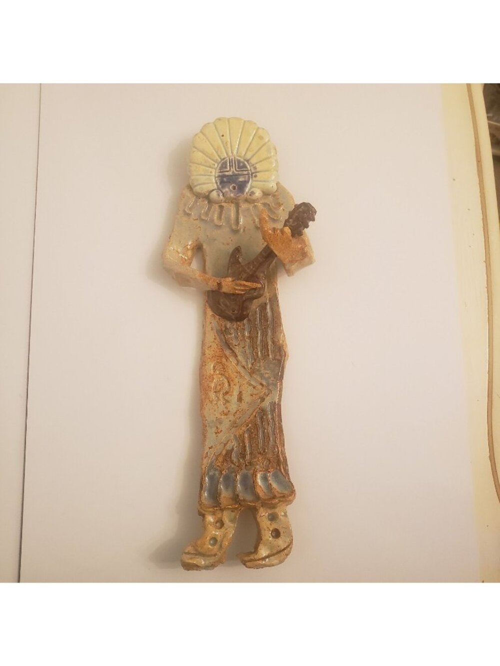 School Craft Southeast Guitar Player Ceramic Pottery Wall hanging Aztec